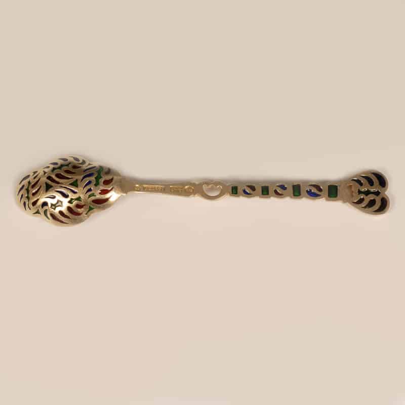 A Danish set of 10 plique-à-jour enamel teaspoons & a serving spoon, Peter Hertz - Image 8