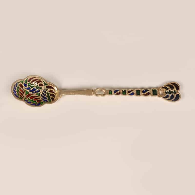 A Danish set of 10 plique-à-jour enamel teaspoons & a serving spoon, Peter Hertz - Image 6
