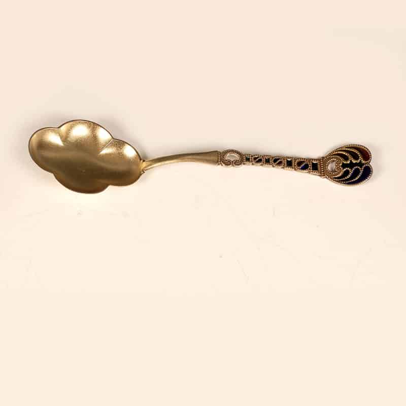 A Danish set of 10 plique-à-jour enamel teaspoons & a serving spoon, Peter Hertz - Image 4