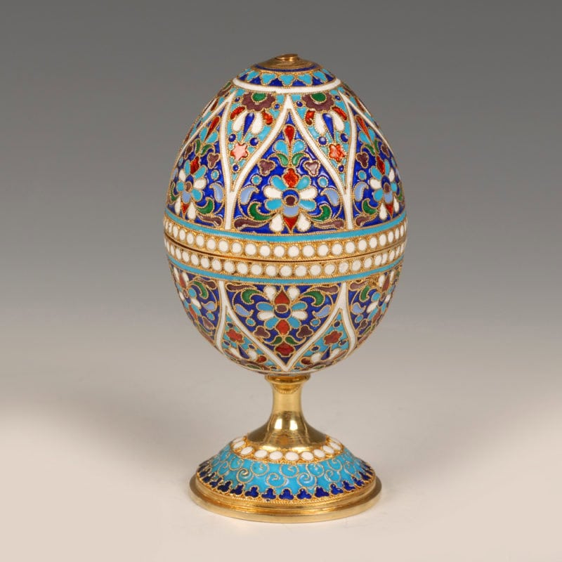 Zverev cloisonne enamel Easter egg with stands