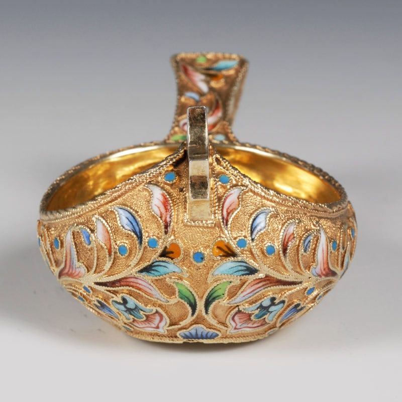 Agafonov shaded cloisonné enamel kovsh - Image 3