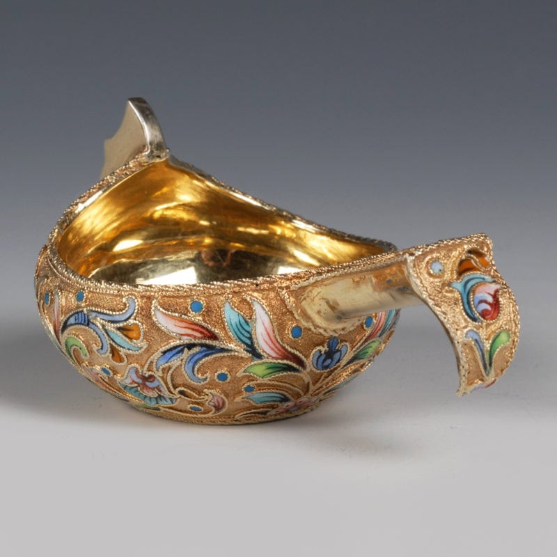 Agafonov shaded cloisonné enamel kovsh - Image 4