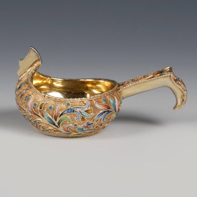 Agafonov shaded cloisonné enamel kovsh