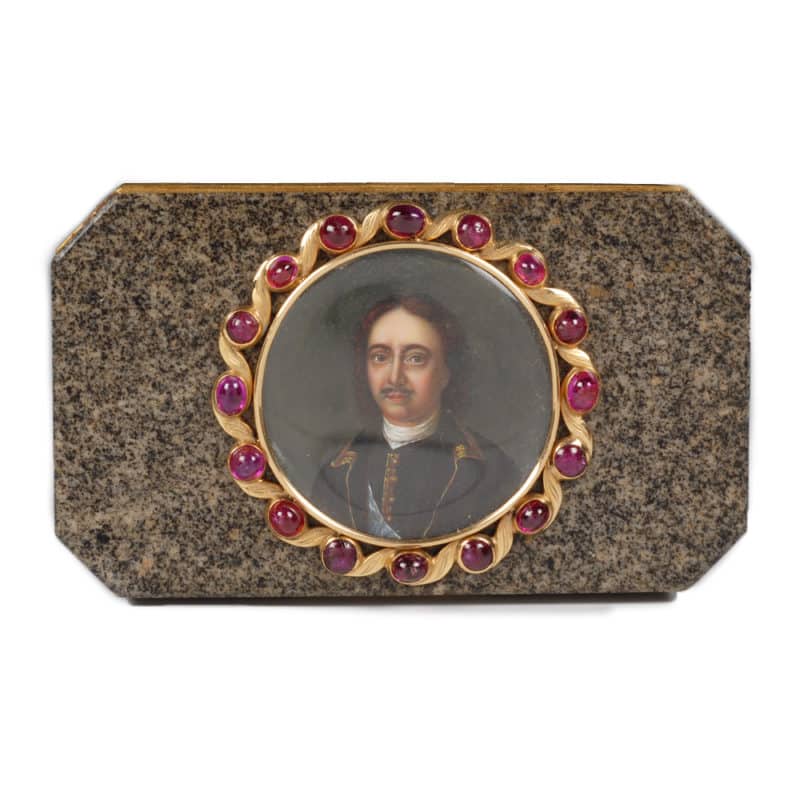 Gold Mounted Granite Snuff Box with Peter the Great Portrait Miniature - Image 2