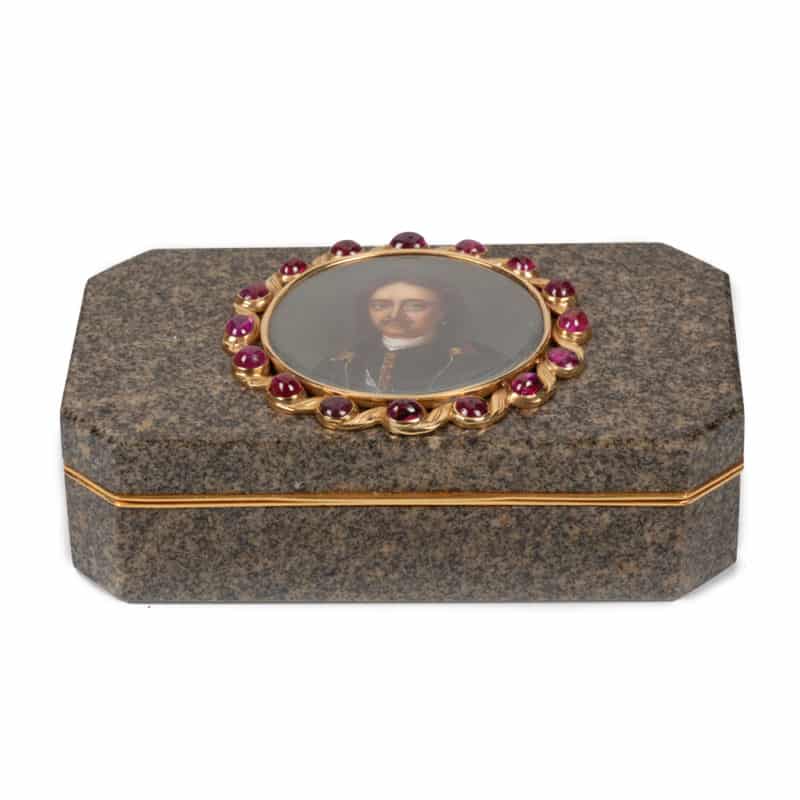 Gold Mounted Granite Snuff Box with Peter the Great Portrait Miniature