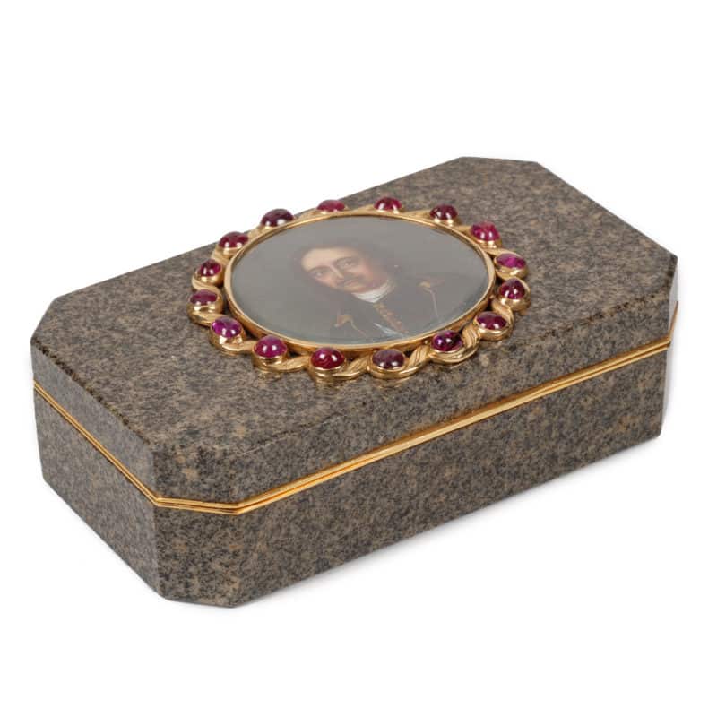 Gold Mounted Granite Snuff Box with Peter the Great Portrait Miniature - Image 3