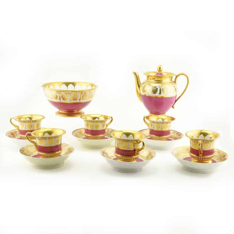 A Russian porcelain-pink ground tea set, circa 1820