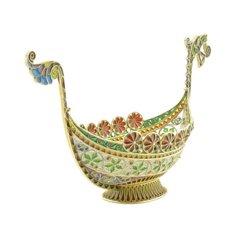 A gilded silver & plique-à-jour enamel Viking boat - Image 9