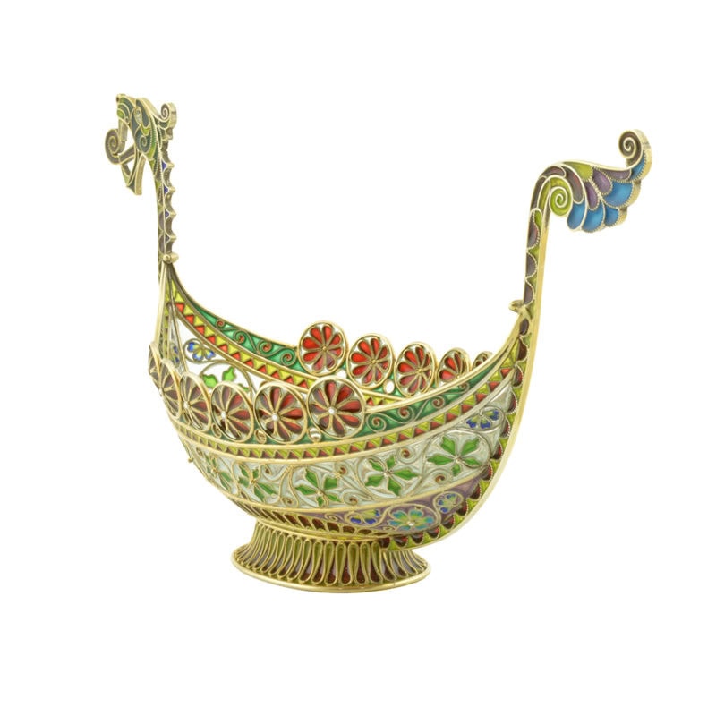 A gilded silver & plique-à-jour enamel Viking boat - Image 10