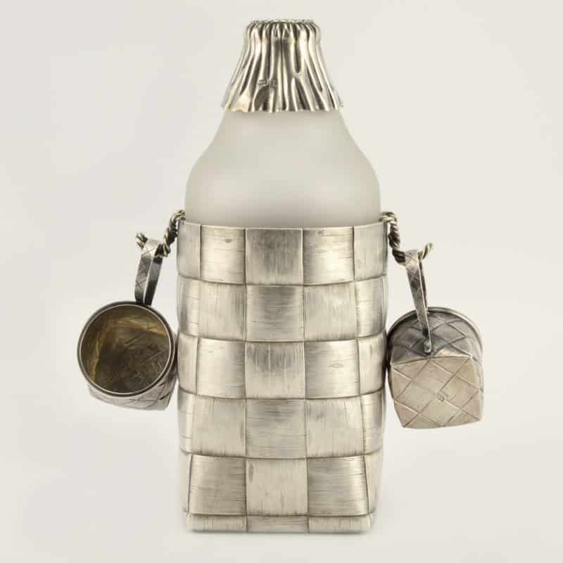 Russian Silver Mounted Trompe L'oeil Vodka Carafe with 2 Vodka Cups