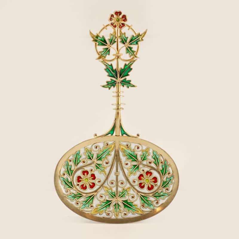 Norwegian silver gilt & plique-à-jour enamel serving spoon by Tostrup