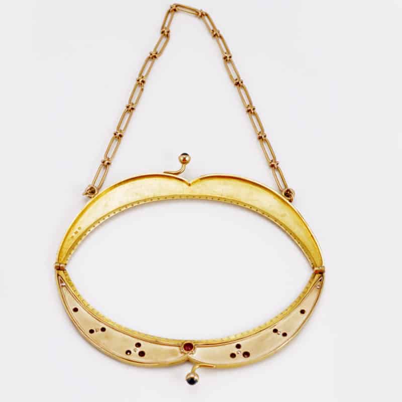 A Russian jeweled varicolored gold & guilloché enamel purse frame - Image 5