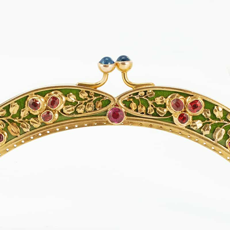 A Russian jeweled varicolored gold & guilloché enamel purse frame - Image 3
