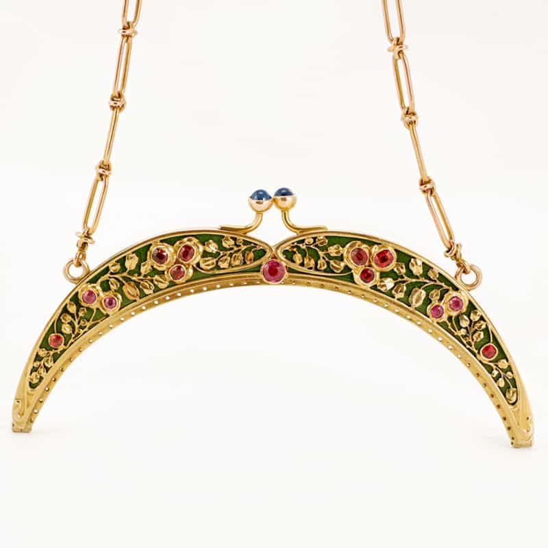 A Russian jeweled varicolored gold & guilloché enamel purse frame - Image 2