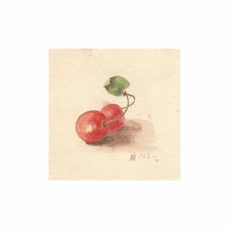 Grand Duchess Xenia Alexandrovna: A hand-painted postcard with a watercolor study of a stem of cherries, 1926 - Image 2