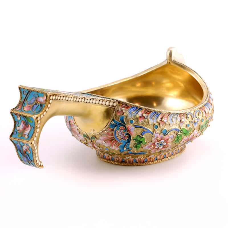 A large shaded cloisonné enamel kovsh by Master EPR - Image 3