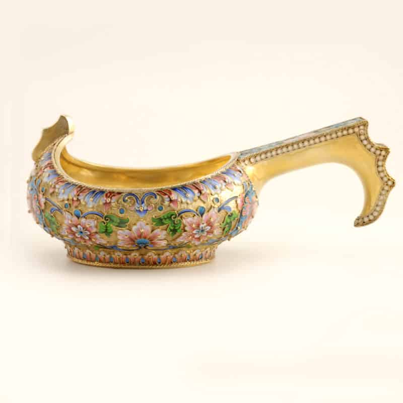 A large shaded cloisonné enamel kovsh by Master EPR