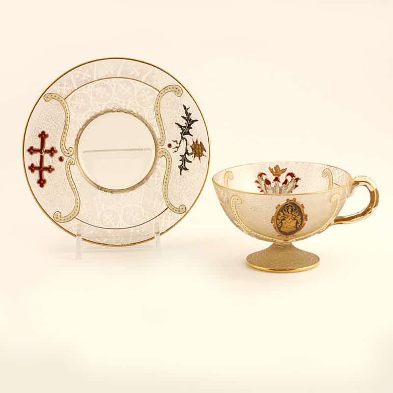 DAUM NANCY CAMEO GLASS CUP & SAUCER