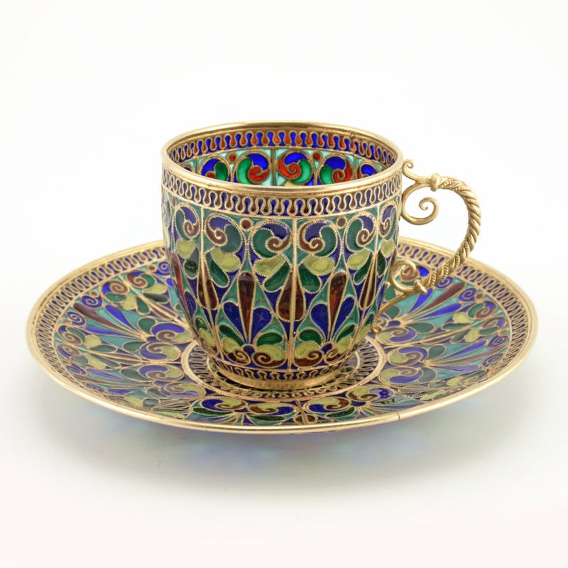 A Norwegian gilded silver & plique-à-jour enamel cup & saucer - Image 4