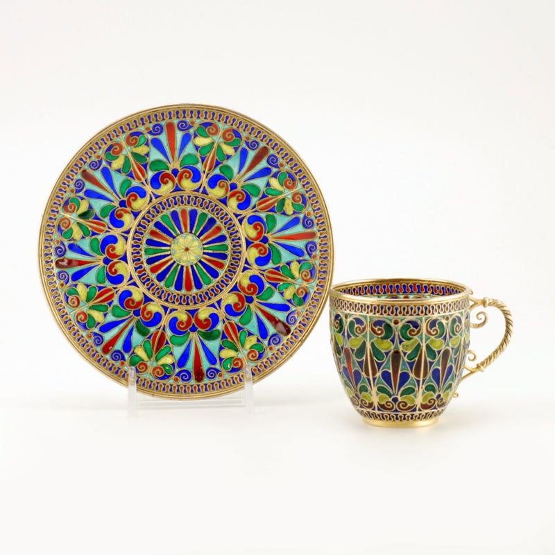 A Norwegian gilded silver & plique-à-jour enamel cup & saucer