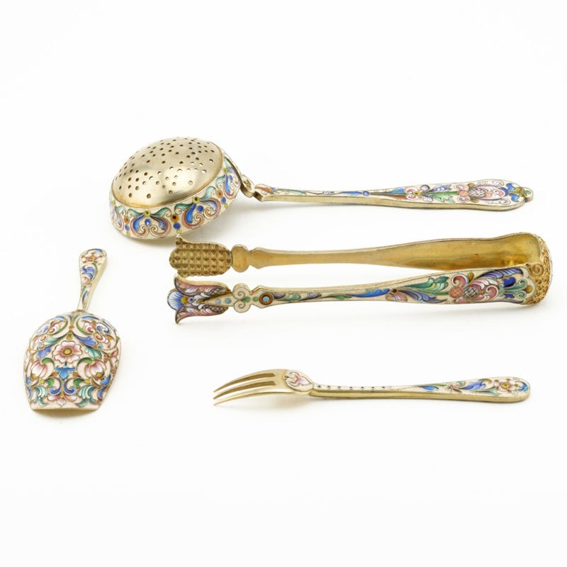 Rückert shaded cloisonné enamel four piece tea serving set