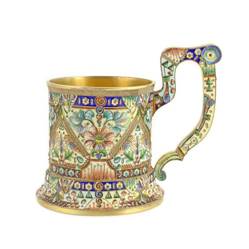 Shaded cloisonné enamel tea glass holder by Moscow's 6th Artel