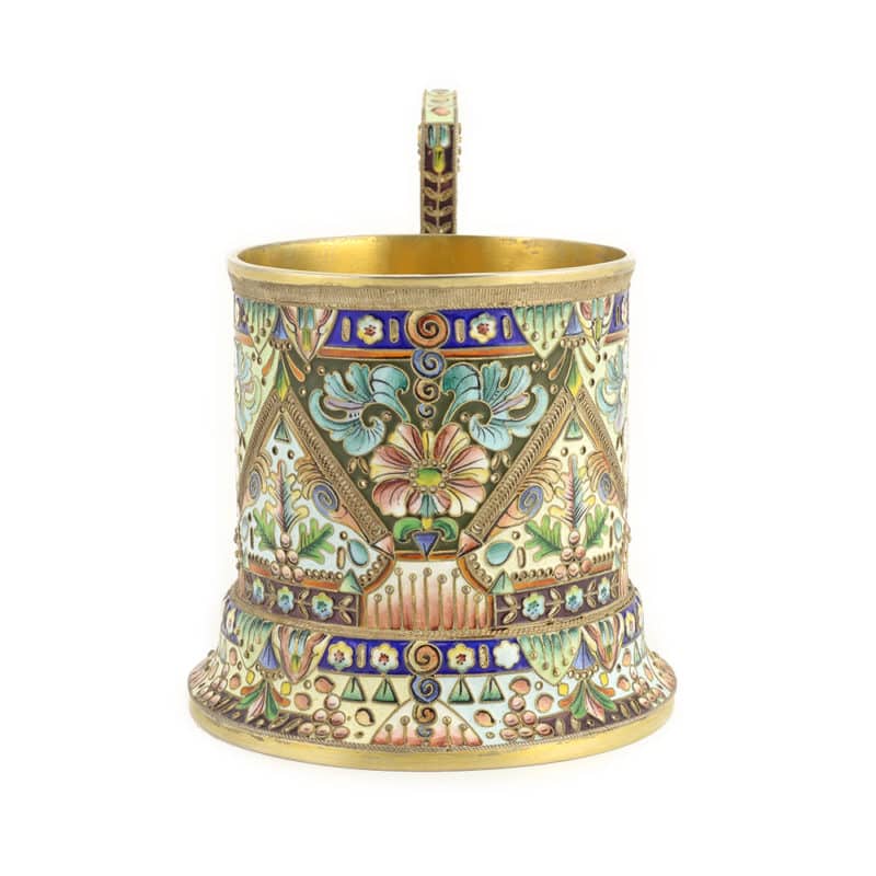 Shaded cloisonné enamel tea glass holder by Moscow's 6th Artel - Image 2