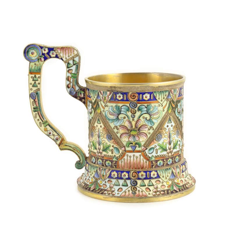 Shaded cloisonné enamel tea glass holder by Moscow's 6th Artel - Image 3