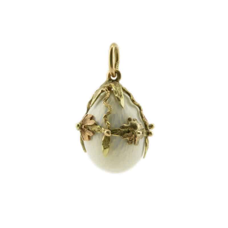 Antique Russian 56 gold mounted White enamel pendant egg