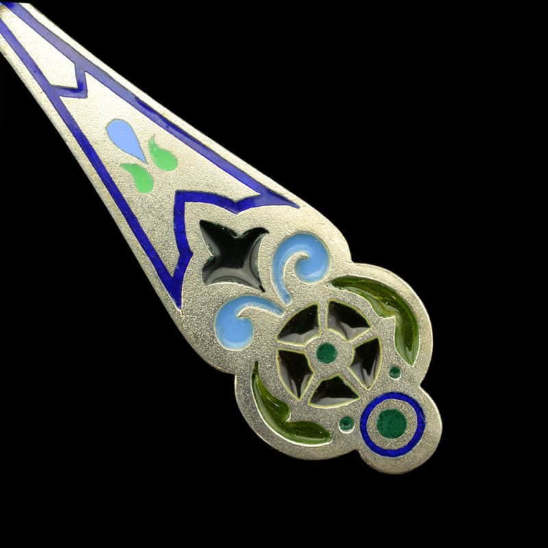 A set of 12 Russian silver gilt and champleve, plique-a-jour enamel sherbet spoons - Image 3