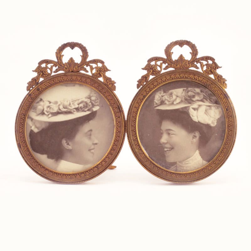 A Pair of Photographs of Grand Duchesses Olga & Xenia in a Gilt Brass Double Frame