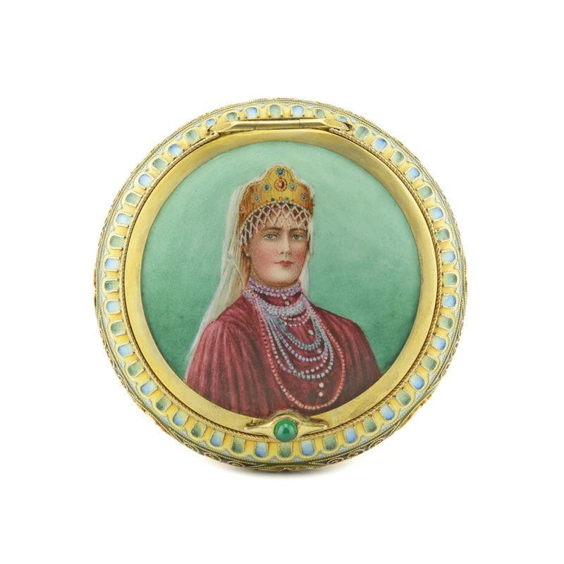 An 11th Artel Pictorial Enamel Snuff or Powder Box