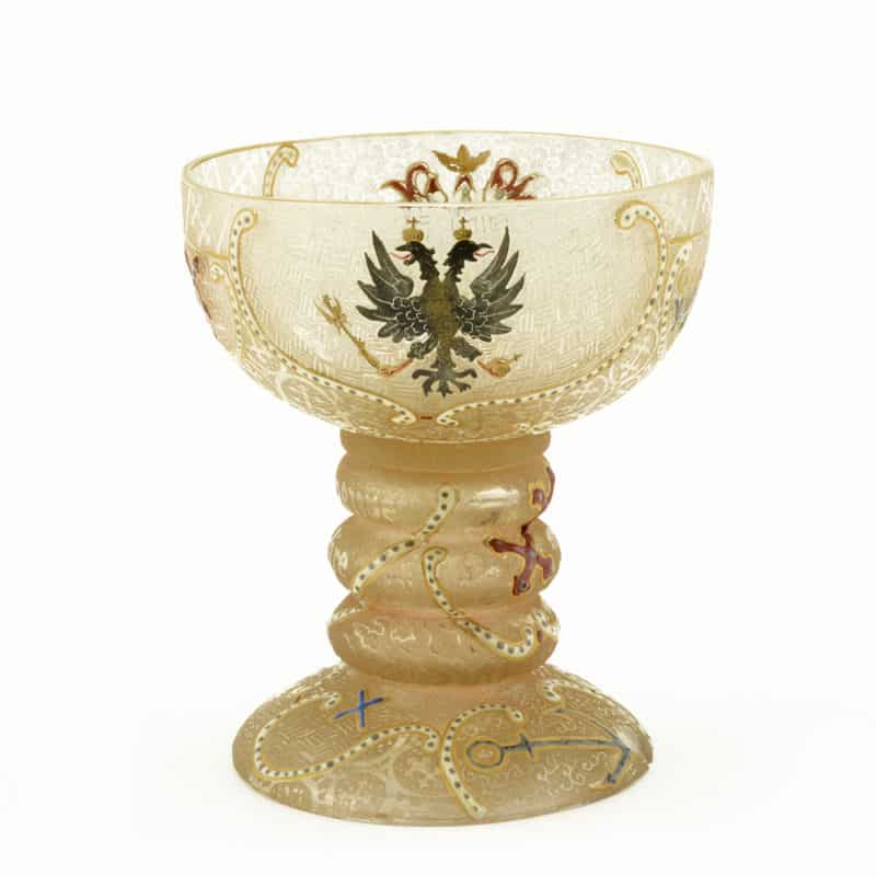 A French enameled glass presentation goblet by Daum celebrating the Franco-Russian Alliance, 1893
