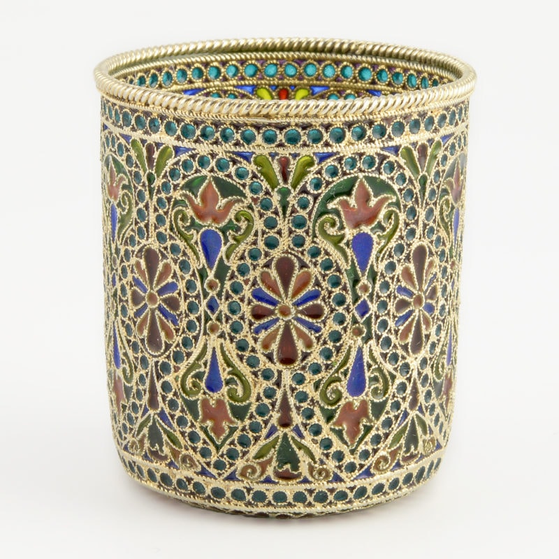 Antique Russian gilded silver & plique-à-jour enamel beaker