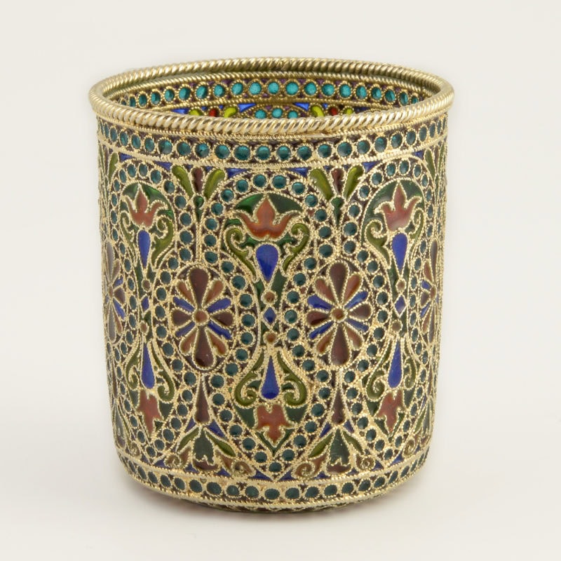 Antique Russian gilded silver & plique-à-jour enamel beaker - Image 2