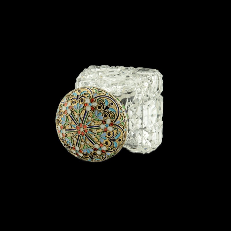 A Russian cloisonné enamel and cut glass perfume bottle - Image 2