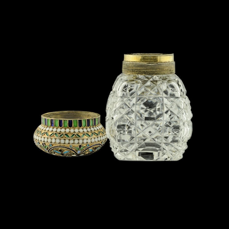 A Russian cloisonné enamel and cut glass perfume bottle - Image 3
