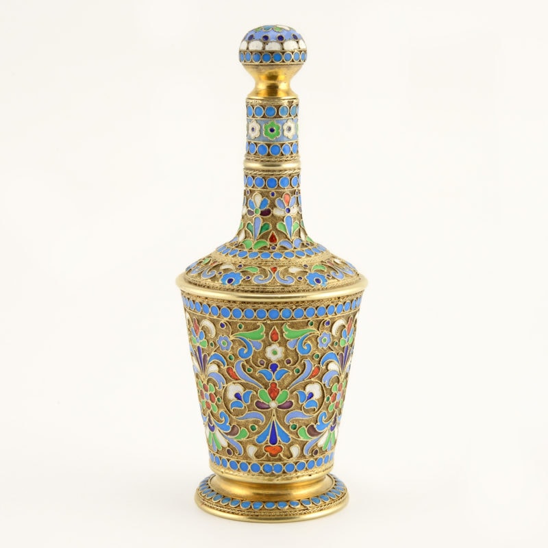 Russian gilded silver & cloisonne enamel perfume or scent bottle - Image 2