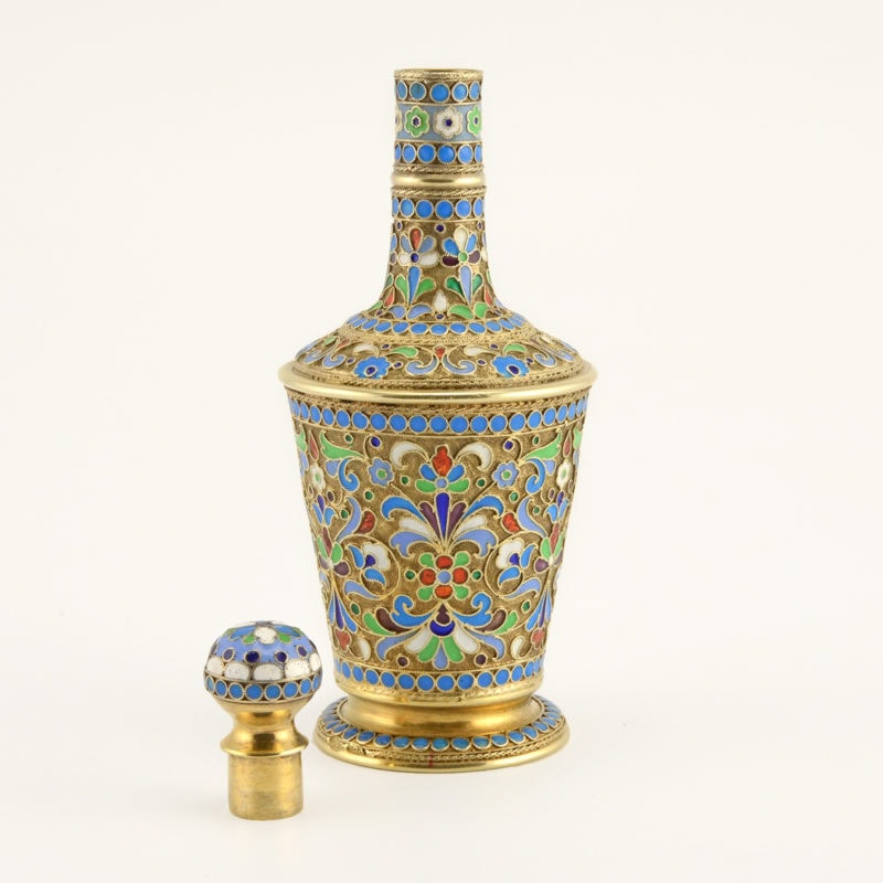 Russian gilded silver & cloisonne enamel perfume or scent bottle - Image 3