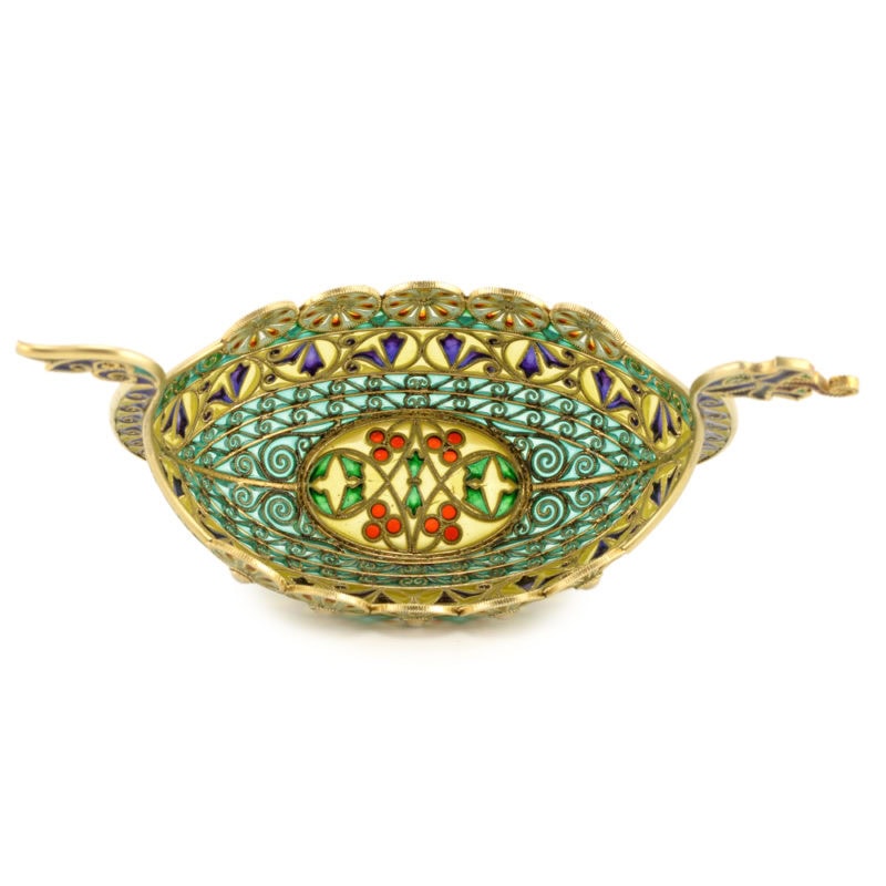 Antique Norwegian gilded silver & plique-à-jour enamel Dragon Style Viking boat from the firm of David-Andersen - Image 4