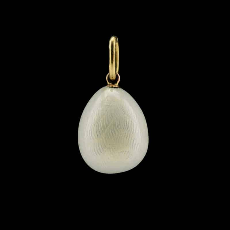Antique Russian Gold White enamel Pendant Egg