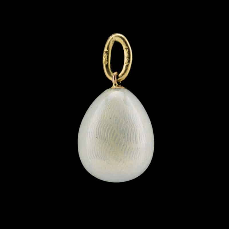 Antique Russian Gold White enamel Pendant Egg - Image 2