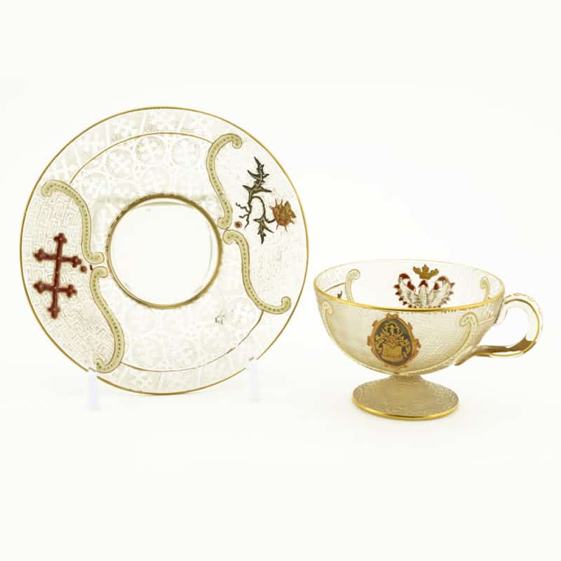 Daum Nancy Enamel Cameo Glass Cup & Saucer