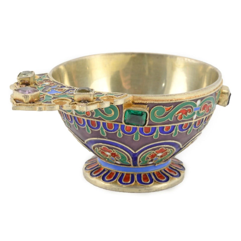 An Ovchinnikov gem-set gilded silver & cloisonné enamel charka - Image 4