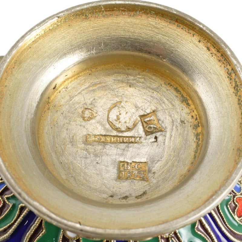 An Ovchinnikov gem-set gilded silver & cloisonné enamel charka - Image 5