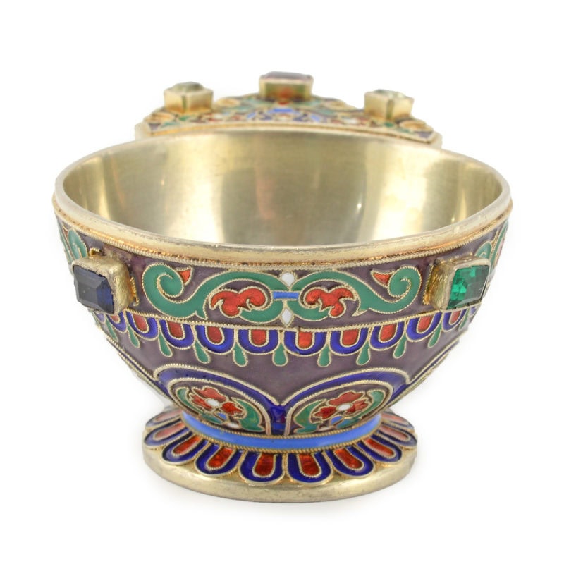 An Ovchinnikov gem-set gilded silver & cloisonné enamel charka - Image 2