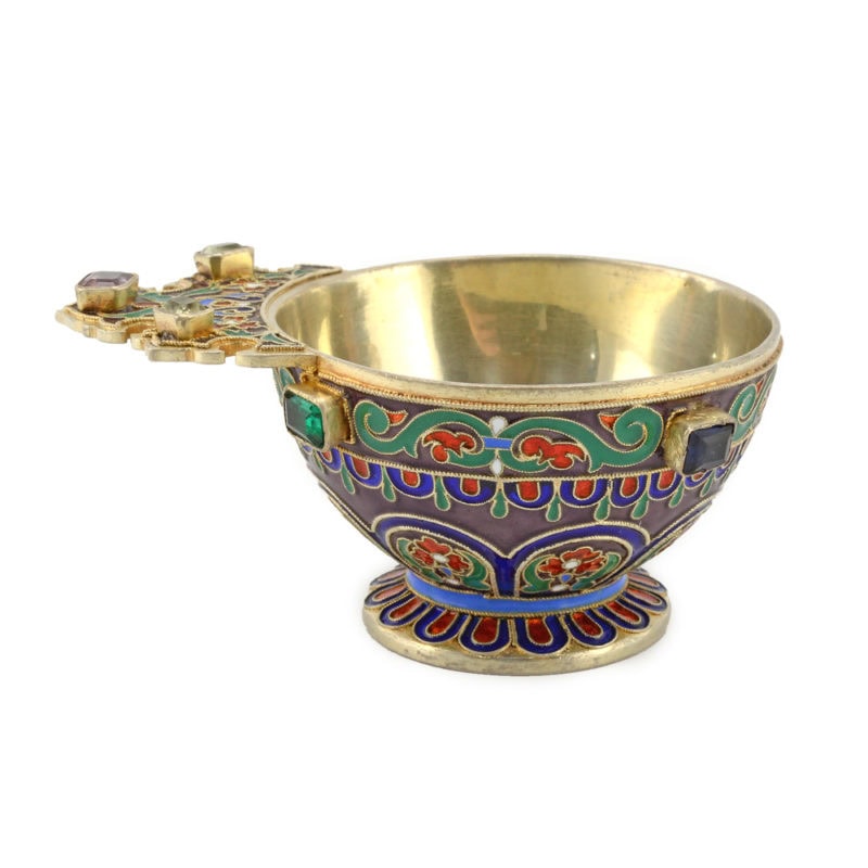 An Ovchinnikov gem-set gilded silver & cloisonné enamel charka - Image 3