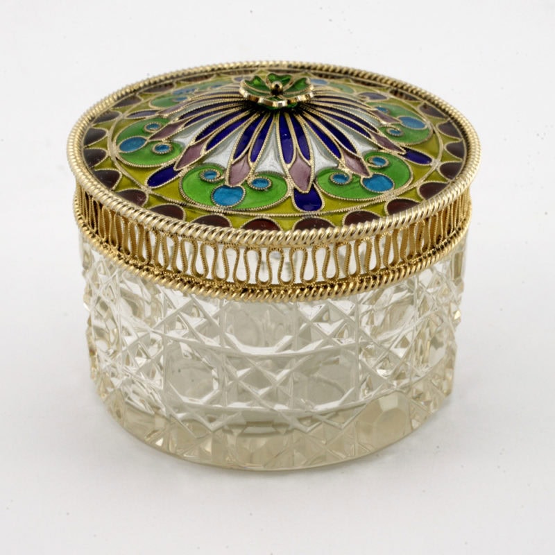 Norwegian Plique-à-jour Enamel Crystal Toiletry Jar