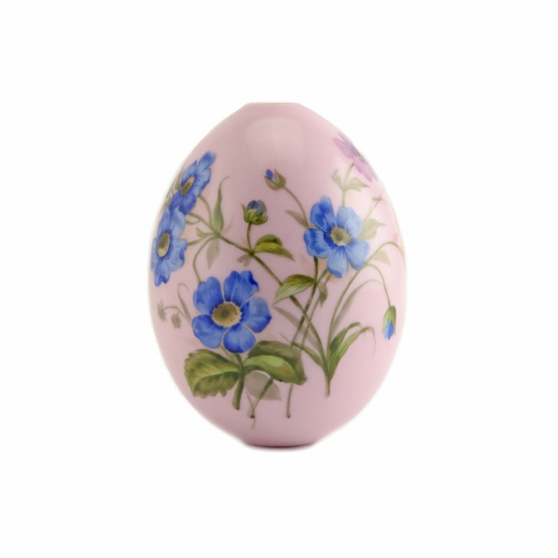 An antique pale pink ground Russian porcelain Easter egg with cornflowers