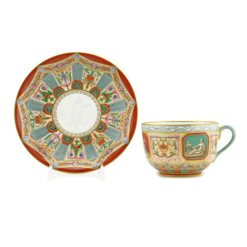 Rare Russian Imperial porcelain cup & saucer from the Raphael Service